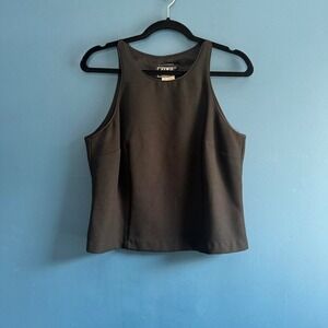 Vintage 90s Black Crop Top Women's Size 13/14 High Neck City Triangles Button
